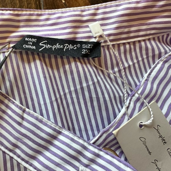 Simplee Plus NWT Purple and White Striped Blouse - Picture 4 of 8